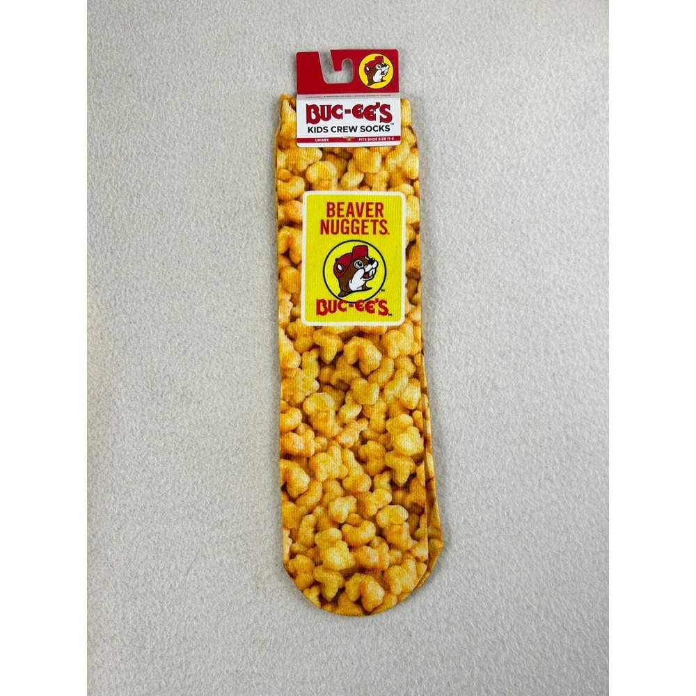 Buc-ee's Beaver Nuggets Crew Socks Kids‎ 11-4 Yellow Novelty